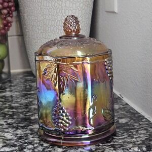 Amber Indiana Glass ‎ Harvest Pattern  Vintage Kitchen Jar